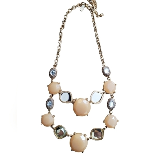 Inc Chunky Statement Necklace Gold Tone Cream and Clear - Picture 1 of 5